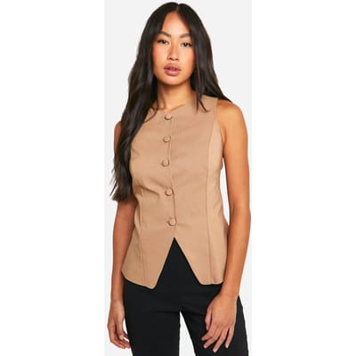 boohoo Veste met knoopsluiting in dezelfde stof | Camel | Maat: 6