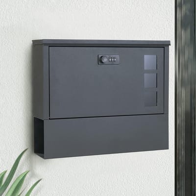 SNJY® Pakketbrievenbus - Pakketbox - Wandbrievenbus met Cijferslot - 10D x 37B x 30H cm - Zwart