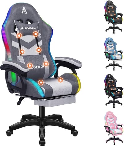 Gamingstoel met RGB LED-verlichting en Massagestoel Functies – Ergonomische Draaistoel met Voetensteun voor Comfort en Ontspanning