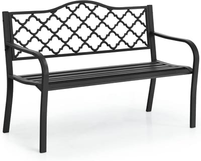 Metalen Tuinbank - Buitenbank - Genieten van de tuin - Robuuste constructie - 128 x 52 x 89 cm - Zwart