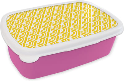 Broodtrommel Roze - Lunchbox - Brooddoos - Geometrie - Zomer - Diamant - Geel - Patroon - 18x12x6 cm - Kinderen - Meisje
