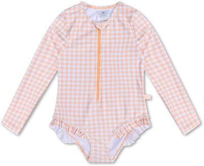 Swim Essentials - UV badpak meisjes met lange mouwen - 0-12 Jaar - Roze - Blokjesprint - baby