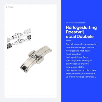 Solidchoice- Horlogeband Roestvrij Staal - Horlogesluiting - Vervanging - Dubbele Gespsluiting - 6 Maten - Lichtgewicht Accessoire