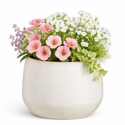 Mica Decorations bloempot / plantenpot Venice - ivoor wit - terracotta - D22 x H18 cm - effen