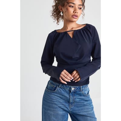boohoo Dames Blouse met sleutelgat en getailleerde taille | Marineblauw | Maat: 36