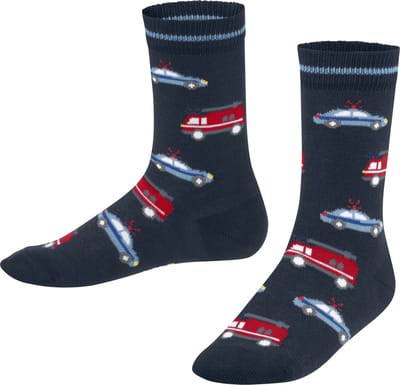 FALKE Police and Fire Cars gedessineerd katoen sokken kinderen blauw - maat 23-26