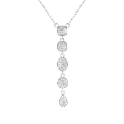 Cavill - Elegante 925 Sterling Zilveren Halsketting - 0,449 ct Ronde Diamant met 90 I2 H Pavé Diamanten - Filigraan Design - Gecertificeerd Sieraad