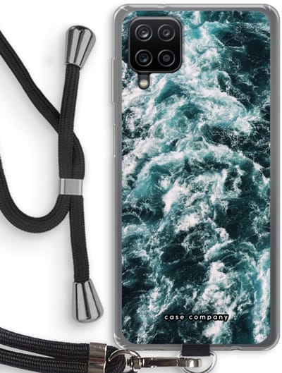 Hoesje met koord geschikt voor Samsung Galaxy A12 hoesje met Koord - Zee golf - Telefoonhoesje met Zwart Koord - Bescherming aan alle Kanten en Over de Schermrand