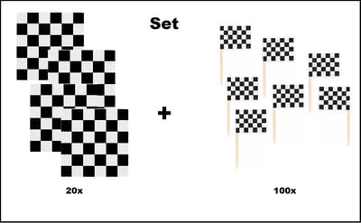 20x Servetten Race 33cm x 33cm 3 laags + 100x Cocktailprikkers race - Race/finish set - Formule 1 thema feest Zandvoort F1