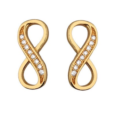 Goudkleur Oorbellen Dames - Infinity Oorbellen Zirconia - Oorbellen goudkleurig echt zilver - Valentijn cadeautje voor haar - Amona Jewelry