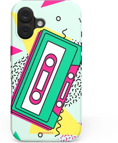 Casetastic hoesje geschikt voor Apple iPhone 16 - MagSafe - Dubbellaagse bescherming - Retro 80s muziek - Fashion Case - Wit Groen Lichtgrijs Roze