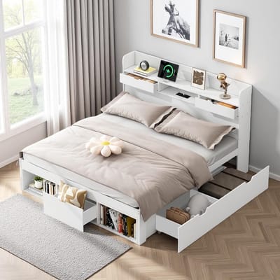 Tweepersoonsbed 140x200 met Opbergruimte, Laden en USB-poort - Multifunctioneel Junior / Kinderbed