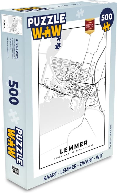 Puzzel Kaart - Lemmer - Zwart - Wit - Legpuzzel - Puzzel 500 stukjes