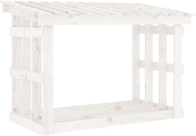 Haardhoutrek - Brandhout opslag - Binnen en buiten - Massief grenenhout - 108x645x77 cm - Wit