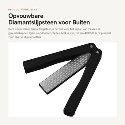 Dailygoods- Diamantslijpsteen Opvouwbaar - Dubbelzijdig - Korrel 400/600 - Draagbaar - Voor Tuin/Camping - Titanium Gecoat - Slijpsteen
