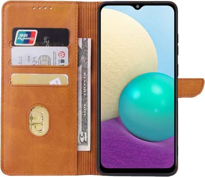 Geschikt voor Samsung Galaxy A02 Telefoonhoesje Kunstleer met Magnetisch lipje en Pasjeshouder Book Case met Klepje - Bruin - Smartphonica geschikt voor Samsung Galaxy A02
