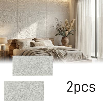 Froadp 2 stuks Plaatwerk met rotslook, 120 x 61 cm, 5 cm dik wandpanelen, PU-wandbekleding Crèmekleurig wit