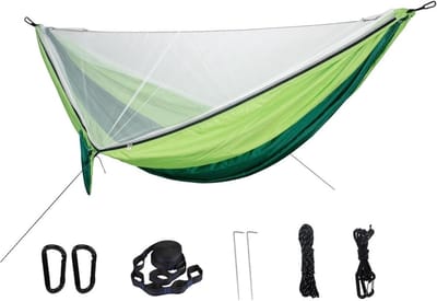 Kampeer Hangmat - Dubbele Persoon - Buiten Ontspannen - Met Klamboe - 290 x 140 cm - Donkergroen