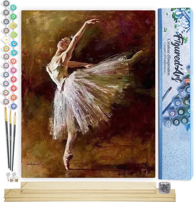Figured'Art Schilderen op Nummer Volwassenen canvas Een ballerina die ballerinaschoenen draagt - Handwerk acrylverf Kit DIY Compleet - 40x50cm met DIY houten lijst