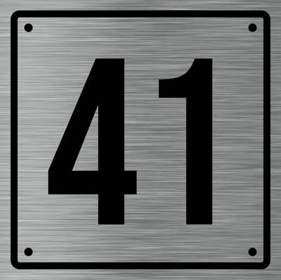 Huisnummerbord 41 - Incl. Schroeven en Pluggen – Acrylaat - 10 x 10 cm - RVS met Zwart