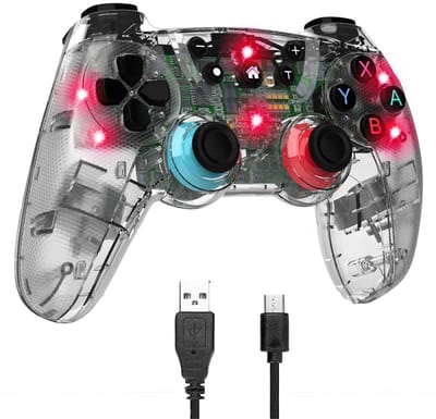 NAXSIR Draadloos Controller compatibel Nintendo Switch Pro- Bluetooth Gamepad met RGB 7-Kleuren Verlichting,Trillingsfeedback & Lange Speeltijd