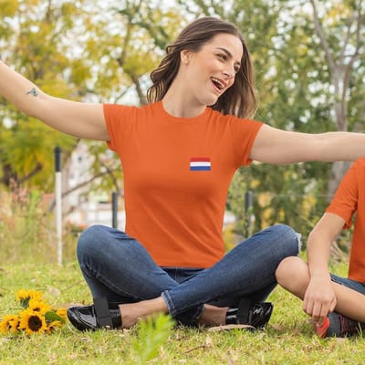 Oranje EK WK & Koningsdag T-Shirt Nederlandse Vlag (DAMES - MAAT XXL) | Oranje Kleding & Shirts | WK Feestkleding
