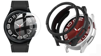 Strap-it Case + Bezel Ring (Zwart) + Screenprotector - Geschikt voor Samsung Galaxy Watch 6 Classic 43mm - Beschermende Hoes - Krasbestendige schermbeschermer - Stijlvolle & duurzame bescherming - Bundel
