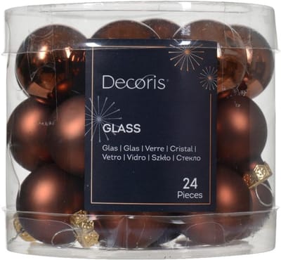 Glazen Kerstballen 25 mm - 24 stuks - Warme Bruine Tinten Mix - Spiegelachtige Mini Kerstdecoratie