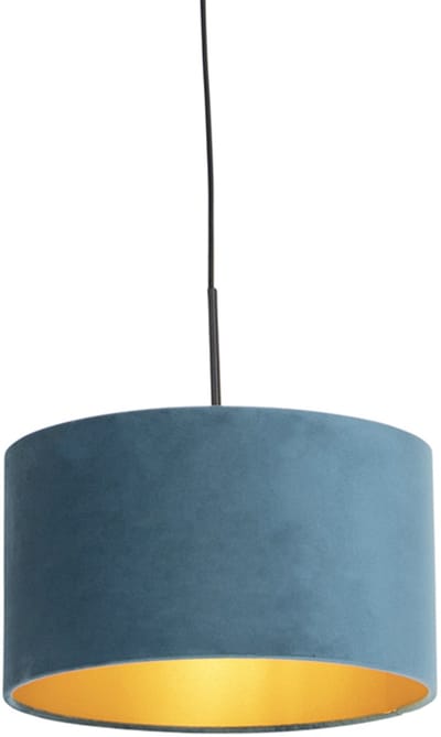 QAZQA combi - Klassieke Hanglamp met kap - 1 lichts - Ø 350 mm - Blauw - Woonkamer | Slaapkamer | Keuken