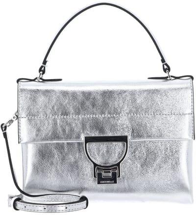 COCCINELLE Leren Handtas Schoudertas Arlettis Smooth Metal Handbag Silver Zilverkleurig