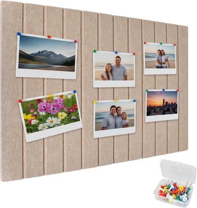 Thijox - Groot vilten prikbord 60 x 40 cm, zelfklevend, decoratief kurk-prikbord met 35 pinnen, 0,9 cm dik, opvouwbaar fotobord voor foto's, notities