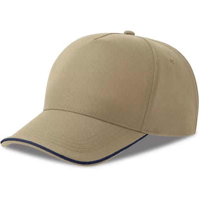 Atlantis Headwear Recy Five Piping Cap AT129 - KHAKI/NAVY - One size