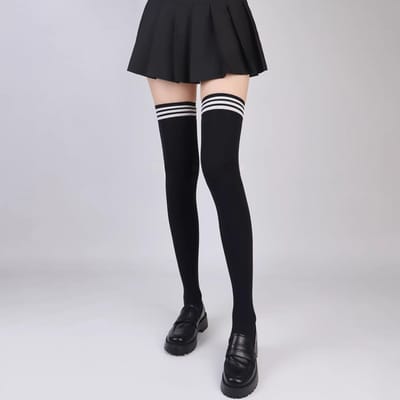 65cm Extra Lange Sokken Leuke Roze Gestreepte Sokken Dames Hoge Elastische Fluwelen Kousen Cosplay Feest Dans Hoge Buis Sokken One Size black