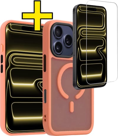 Hoesje - Met Screenprotector - Geschikt voor Apple iPhone 17 Pro - Magsafe Compatible - Sterk & Shockproof - Back Cover - Shock Proof Case - Telefoon Hoes - Telefoonhoesjes - Perzik