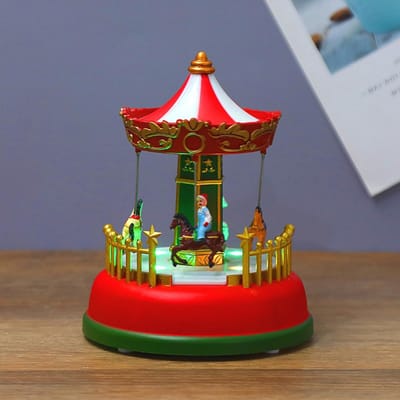 Schattige Verlichting Kerst Carrousels Decoratie Kerstmis Gloeiende Muziek Carrousels Reuzenrad Cadeau voor Kerst Decoratie Benodigdheden brown