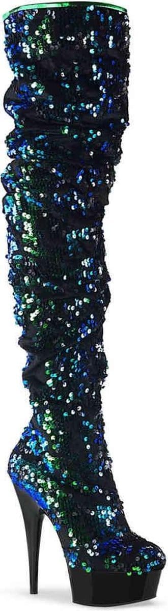 Pleaser - DELIGHT-3004 Plateau overknee Laarzen - US 5 - 35 Shoes - Groen/Zwart
