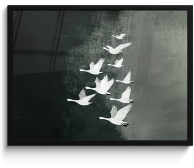 Poster in lijst - Fotolijst 80x60 cm - Posters - Vogel - Japandi - Groen - Posterlijst zwart - Decoratie - Wanddecoratie woonkamer - Muurdecoratie slaapkamer