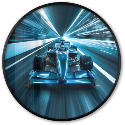 Poster in lijst Rond - Fotolijst 60x60 cm - Posters - Race - Auto - Formule 1 - Jongens - Blauw - Ronde posterlijst zwart - Decoratie - Wanddecoratie woonkamer - Muurdecoratie slaapkamer