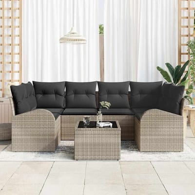 vidaXL - Tuinbank - Set - 7 - st - Lichtgrijs - poly - rattan
