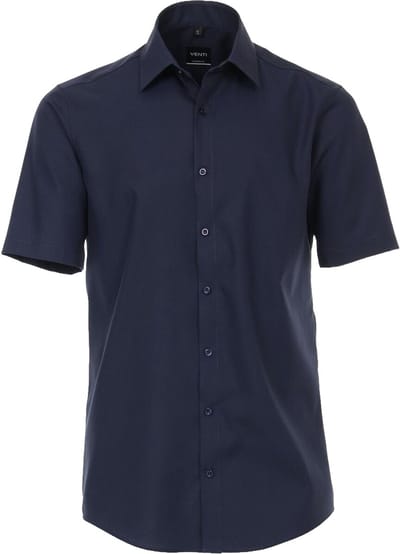 VENTI modern fit overhemd - korte mouw - popeline - blauw - Strijkvriendelijk - Boordmaat: 38 (EU maat: S)