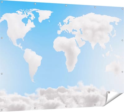 Gards Tuinposter Wereldkaart Gemaakt van Wolken - 160x120 cm - Tuindoek - Tuindecoratie - Wanddecoratie buiten - Tuinschilderij
