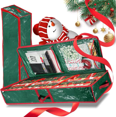 Famanu – Grote cadeaupapier organizer 102x35x16 cm – Waterdichte opbergdoos met vakken – Grijs