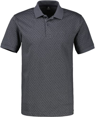LERROS Poloshirt met ruitvormig jacquardpatroon in tweekleurige look , Maat: M , Kleur: LAVA GREY , 71% katoen, 29% polyester