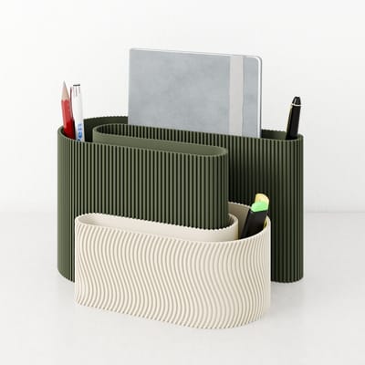 Fleuriek - Bureau organizer Groen + Beige - Kleurrijke desk organizer - Organizer bakjes met pennenbakje voor kantoor - Decoratieve bureau opberger of pennenhouder