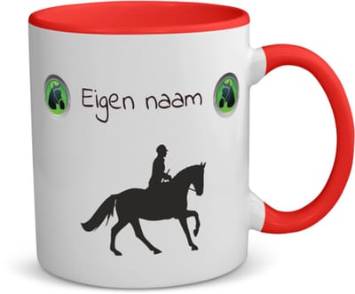 Akyol - paardrijden met naam koffiemok - theemok - rood - Paardrijden - paardrijden liefhebber - cadeau - verjaardag - geschenk - gepersonaliseerd - 350 ML inhoud