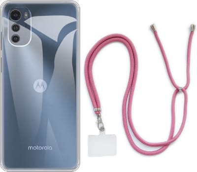 Casemania Hoesje Geschikt voor Motorola Moto E32 & E32S - Transparant & Koord - Matt Roze - Siliconen Back Cover