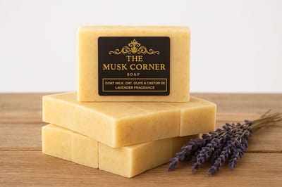 Handgemaakte Geitenmelk Zeep – Set van 5 Stuks (100g per stuk) – met Olijfolie, Castorolie & Gemalen Havermout – Lavendelparfum