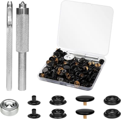 200 Stuks 15mm Metaal Drukknopen Set voor Leder, Kleding en Tassen - Rvs Snap Buttons voor Naaiwerk en Reparaties (Zwart)