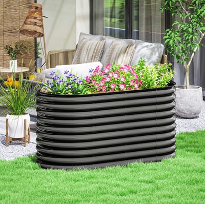 MEUNIQ stalen moestuinbak 160 x 80 x 80 cm met open bodem en flexibel modulair ontwerp, donkergrijs plantenbed voor tuin, balkon en terras