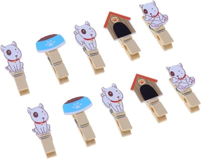 Set van 10 Houten Kledingknijpers in Hondvorm met Touw - Decoratieve Clips voor Foto's, Knutselprojecten en Snacks